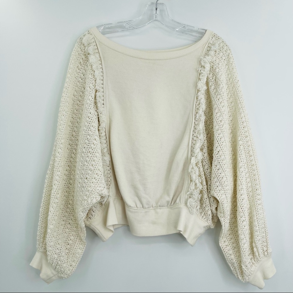 Free people faff & fringe pullover sweatshirt in ivory